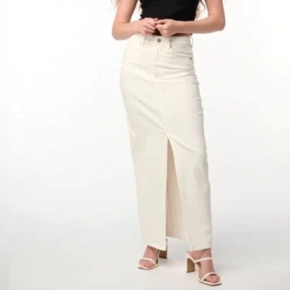 NEW Revolve Blank NYC Neutral Minimalist Slit White Denim Ecru Maxi Skirt 29